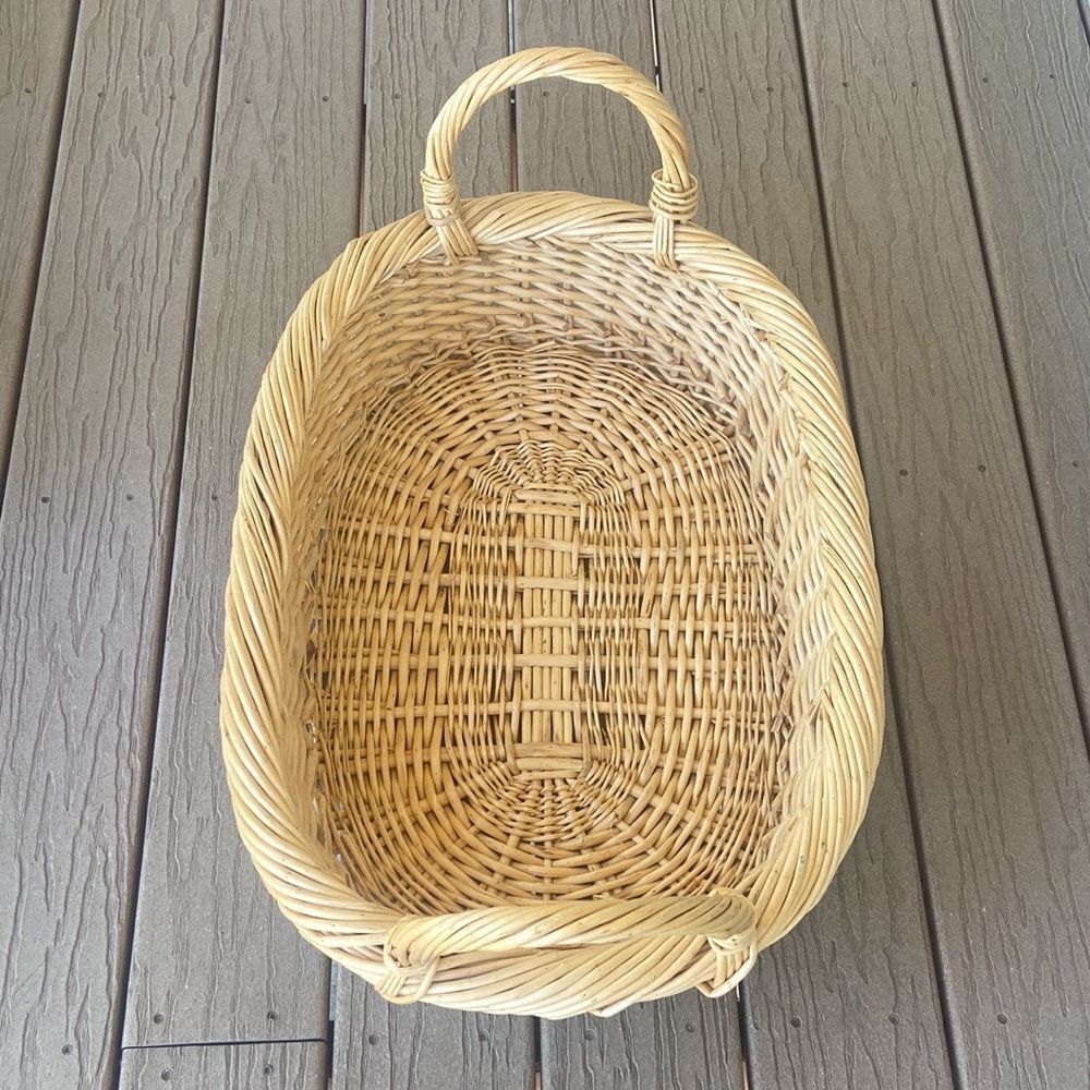 VINTAGE RUSTIC LARGE OVAL WICHER ORGANIZER STORAGE HOME BASKETS